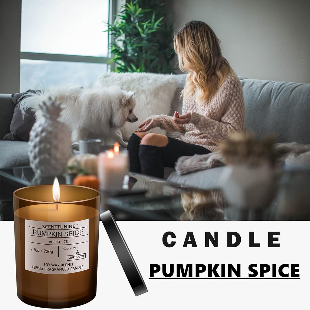 Scented Candle, Pure Natural Organic Soy Wax Candle Jar 40H Burn Time Aromatherapy Fall Candles for Home Scented Essential Halloween Decorations Gift, Pumpkin Spice 7.8OZ