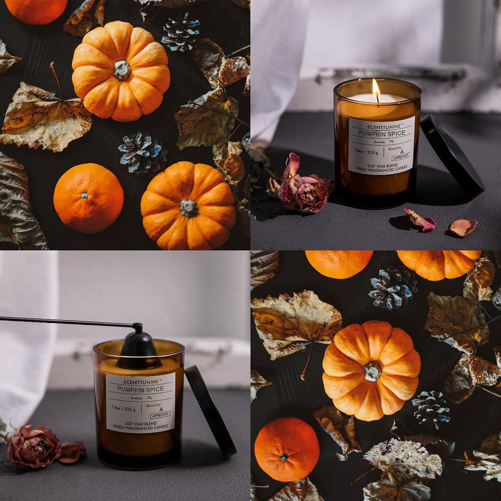 Scented Candle, Pure Natural Organic Soy Wax Candle Jar 40H Burn Time Aromatherapy Fall Candles for Home Scented Essential Halloween Decorations Gift, Pumpkin Spice 7.8OZ