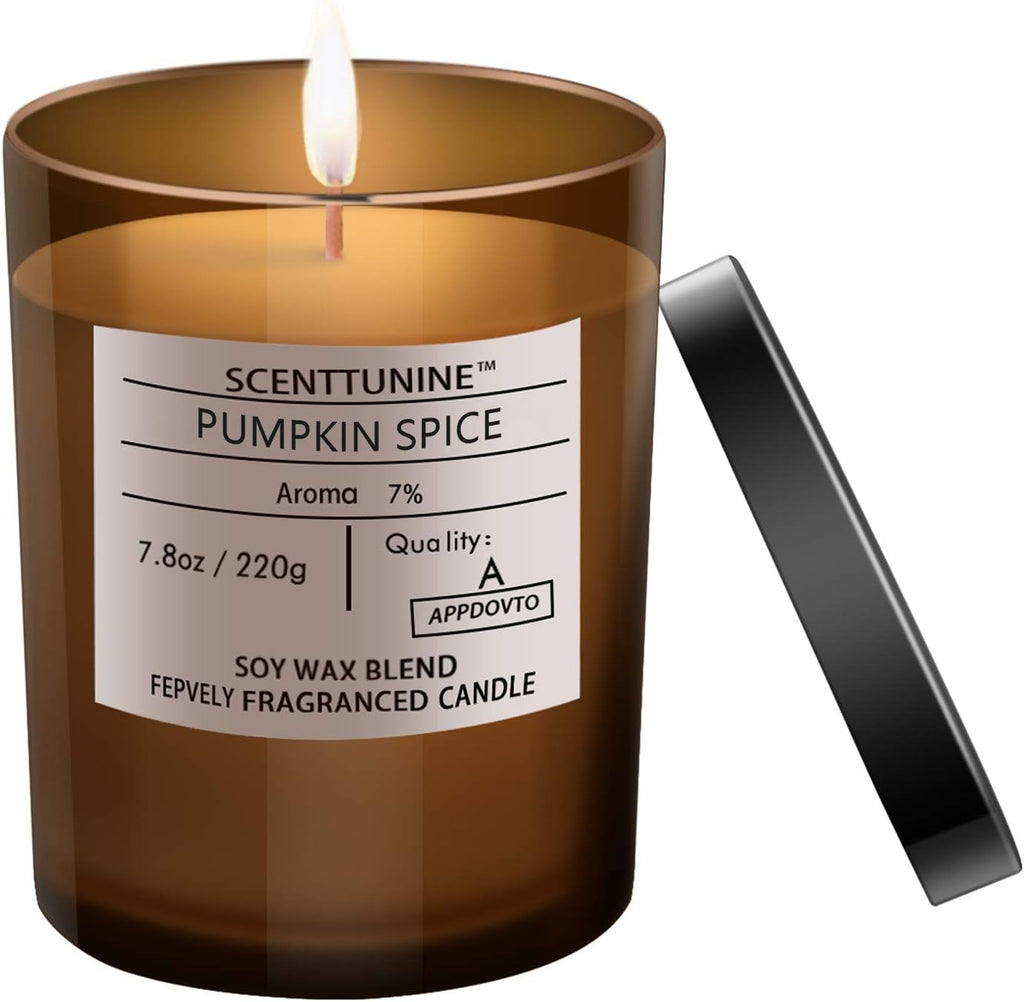 Scented Candle, Pure Natural Organic Soy Wax Candle Jar 40H Burn Time Aromatherapy Fall Candles for Home Scented Essential Halloween Decorations Gift, Pumpkin Spice 7.8OZ